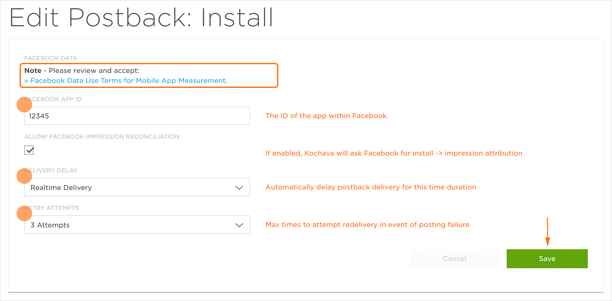 Network Postback Settings