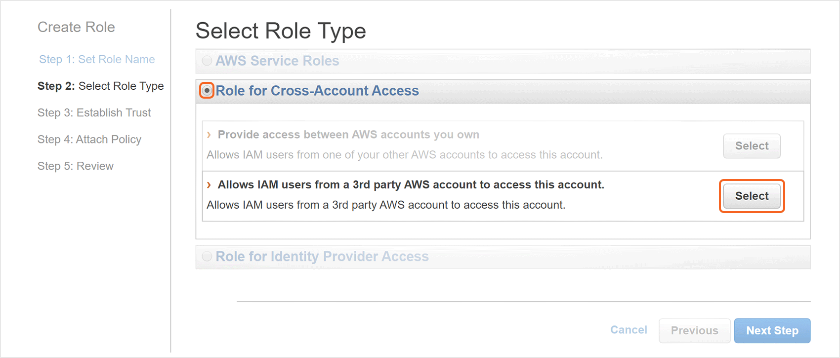 AWS Select Role Type