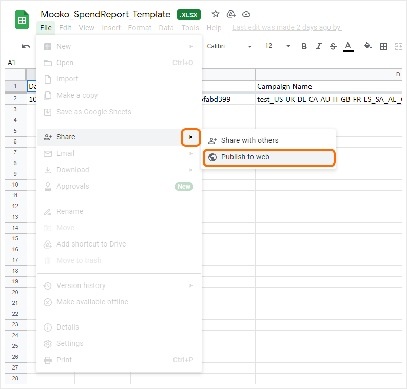 Google Sheet Menu