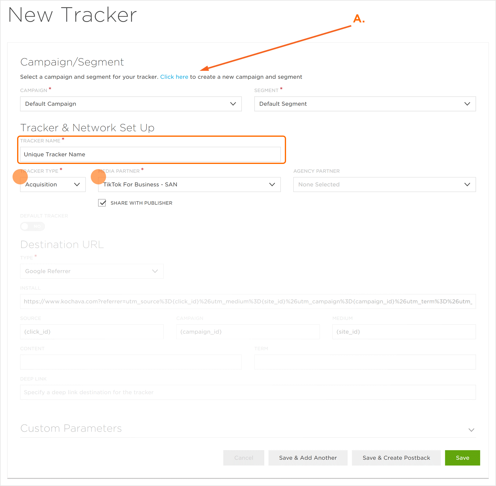 SAN Acquisition Tracker Settings