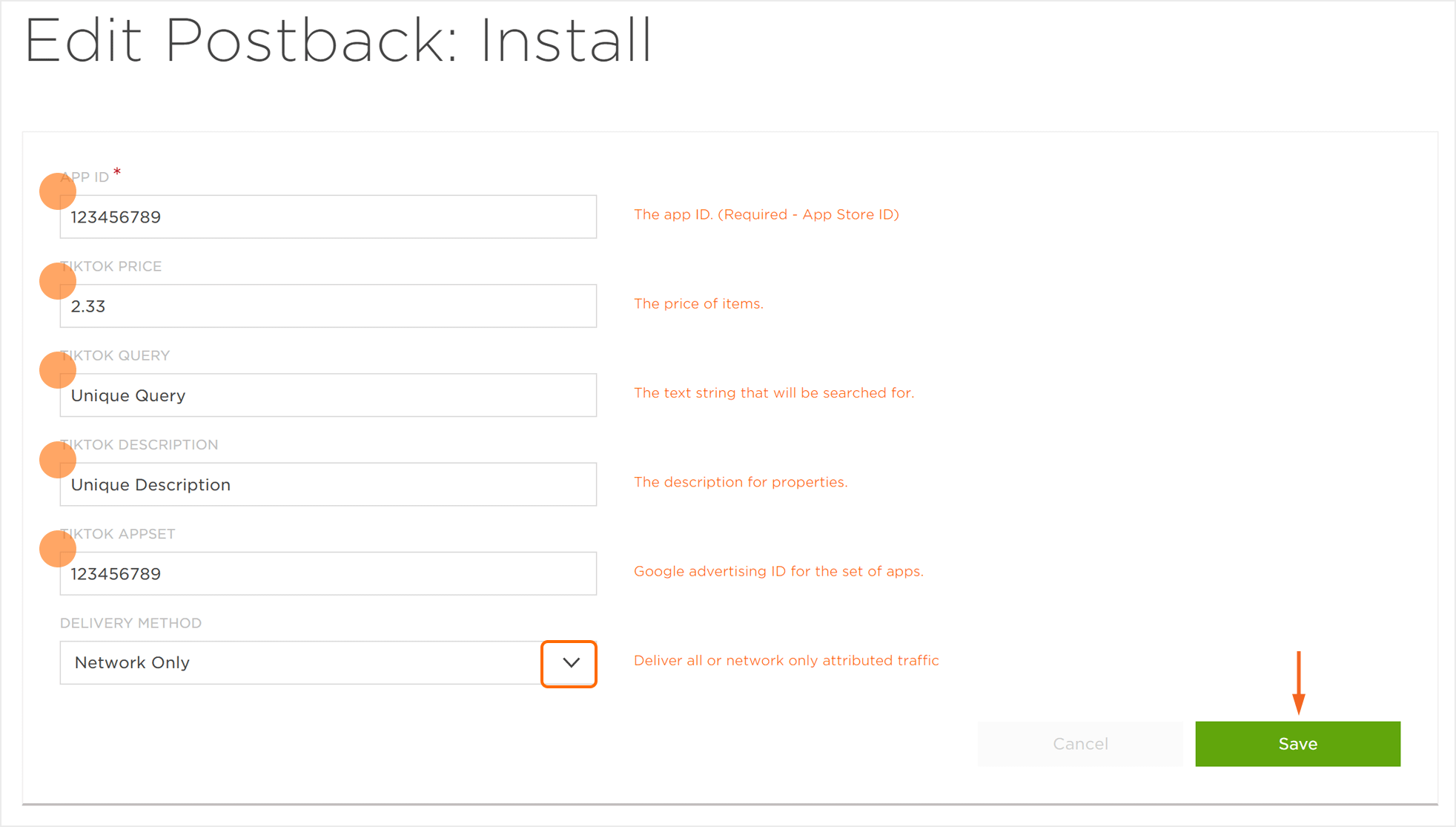 SAN Install Postback Settings