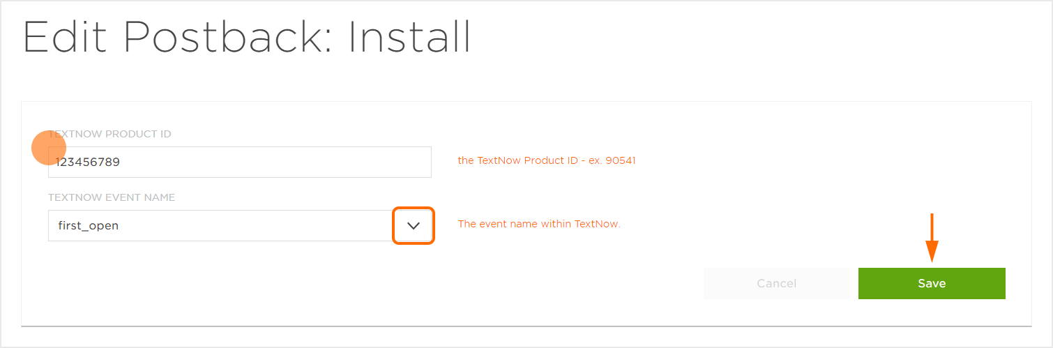 Install Postback Settings