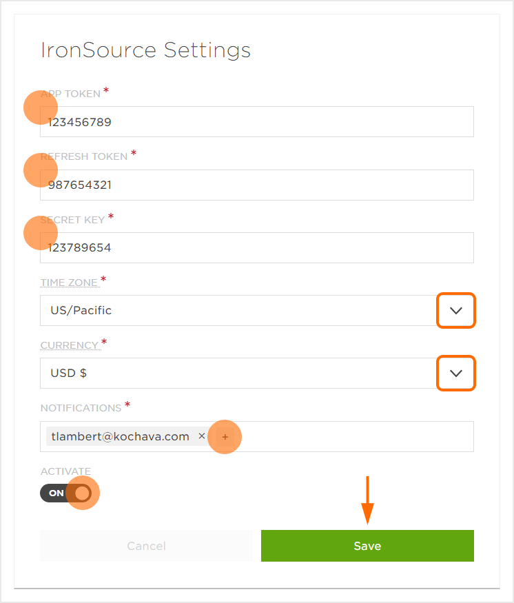 ironSource Settings