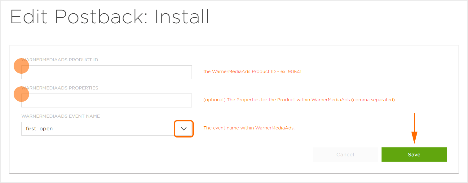 Postback Install Settings