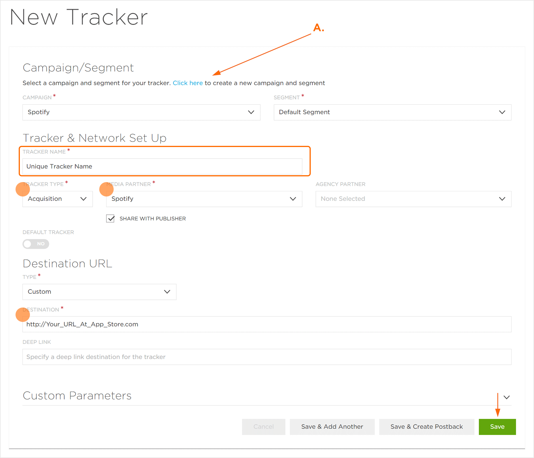 Spotify Acquisition Tracker Settings