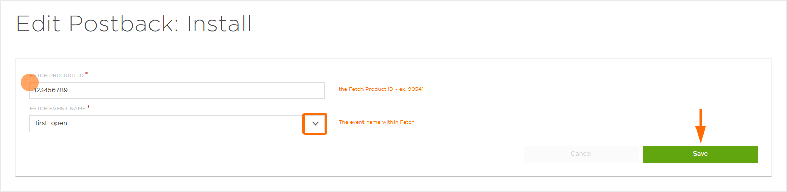 Install Postback Settings