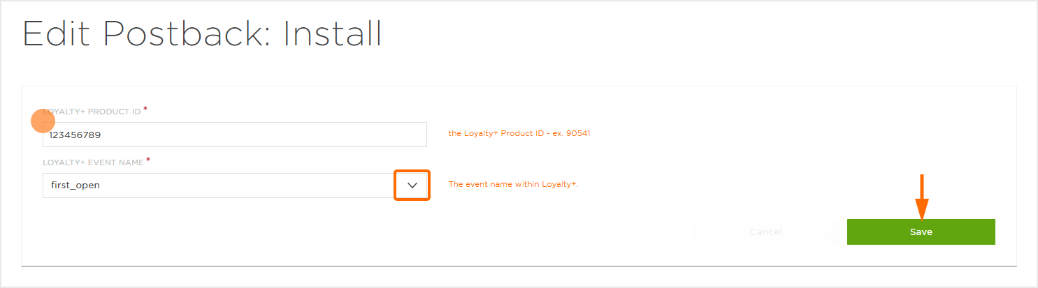 Install Postback Settings